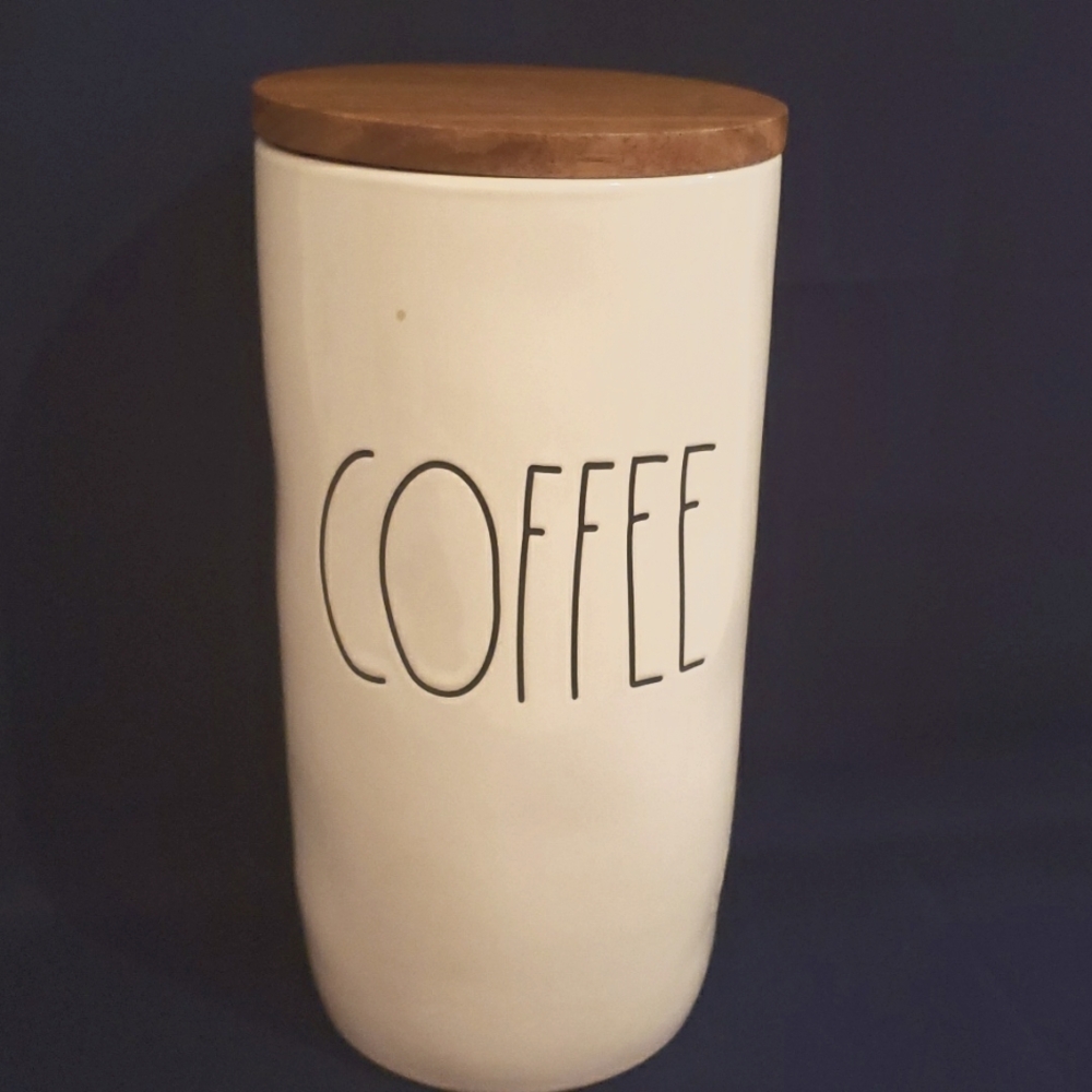 Rue Dunn Coffee Canister - Cream ceramic container with wood lid.
